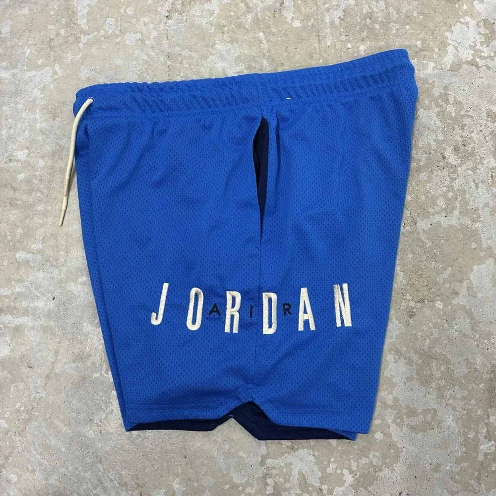 Nike Jordan Mesh Basketball Shorts Large Blue Athletic Drawstring Jumpman DV7742